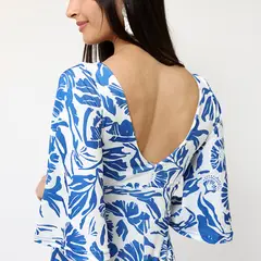 NATALIA SEGUEL - Enterito Magdalena Corto Blanco Hojas Azul