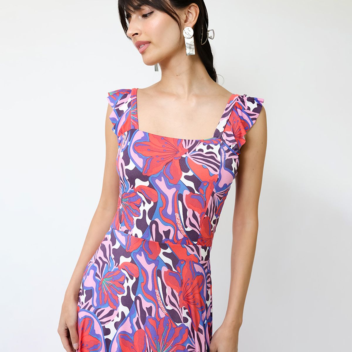 NATALIA SEGUEL - Vestido Mercedes Violeta Hojas Fucsia  Natalia Seguel