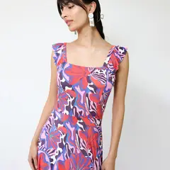 NATALIA SEGUEL - Vestido Mercedes Violeta Hojas Fucsia