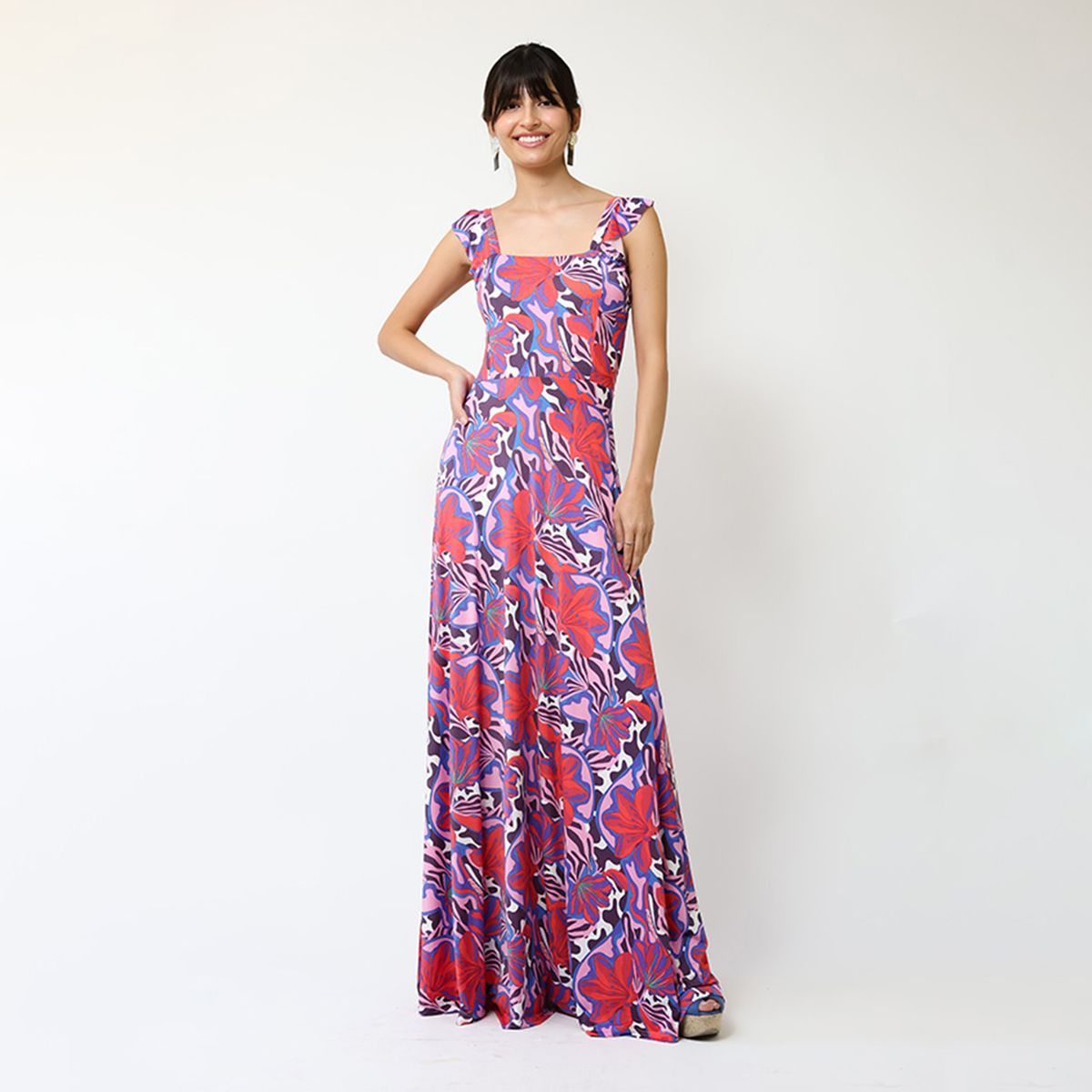 NATALIA SEGUEL - Vestido Mercedes Violeta Hojas Fucsia  Natalia Seguel