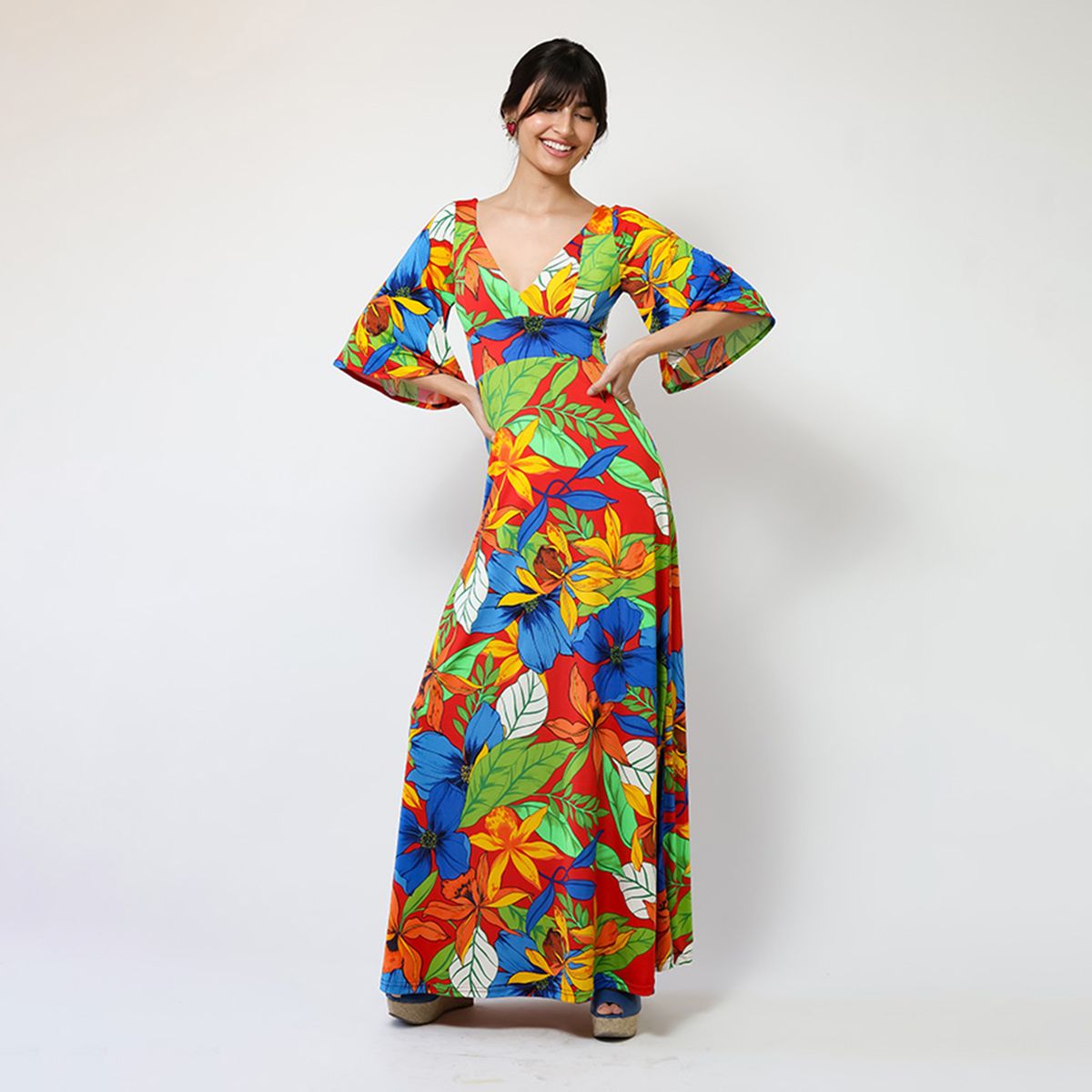 NATALIA SEGUEL - Vestido Magdalena Hojas Rojo Verde Azul  Natalia Seguel