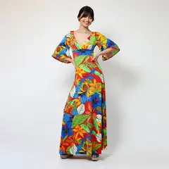 NATALIA SEGUEL - Vestido Magdalena Hojas Rojo Verde Azul