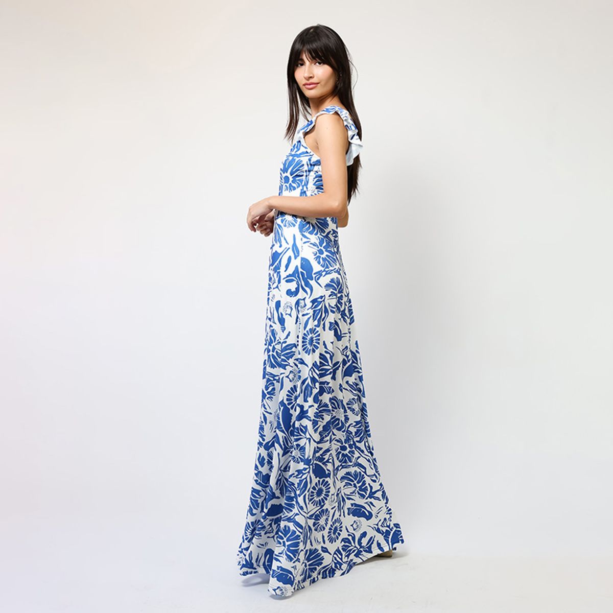 NATALIA SEGUEL - Vestido Mercedes Blanco Hojas Azul  Natalia Seguel