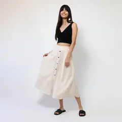 NATALIA SEGUEL - Falda Lino Crudo Botones