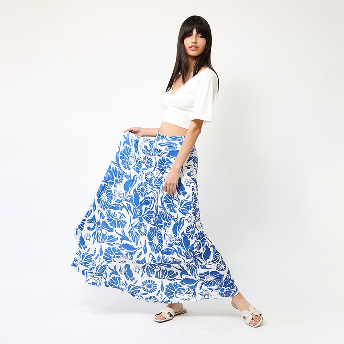 NATALIA SEGUEL - Falda Martina Celeste Hojas Natalia Seguel