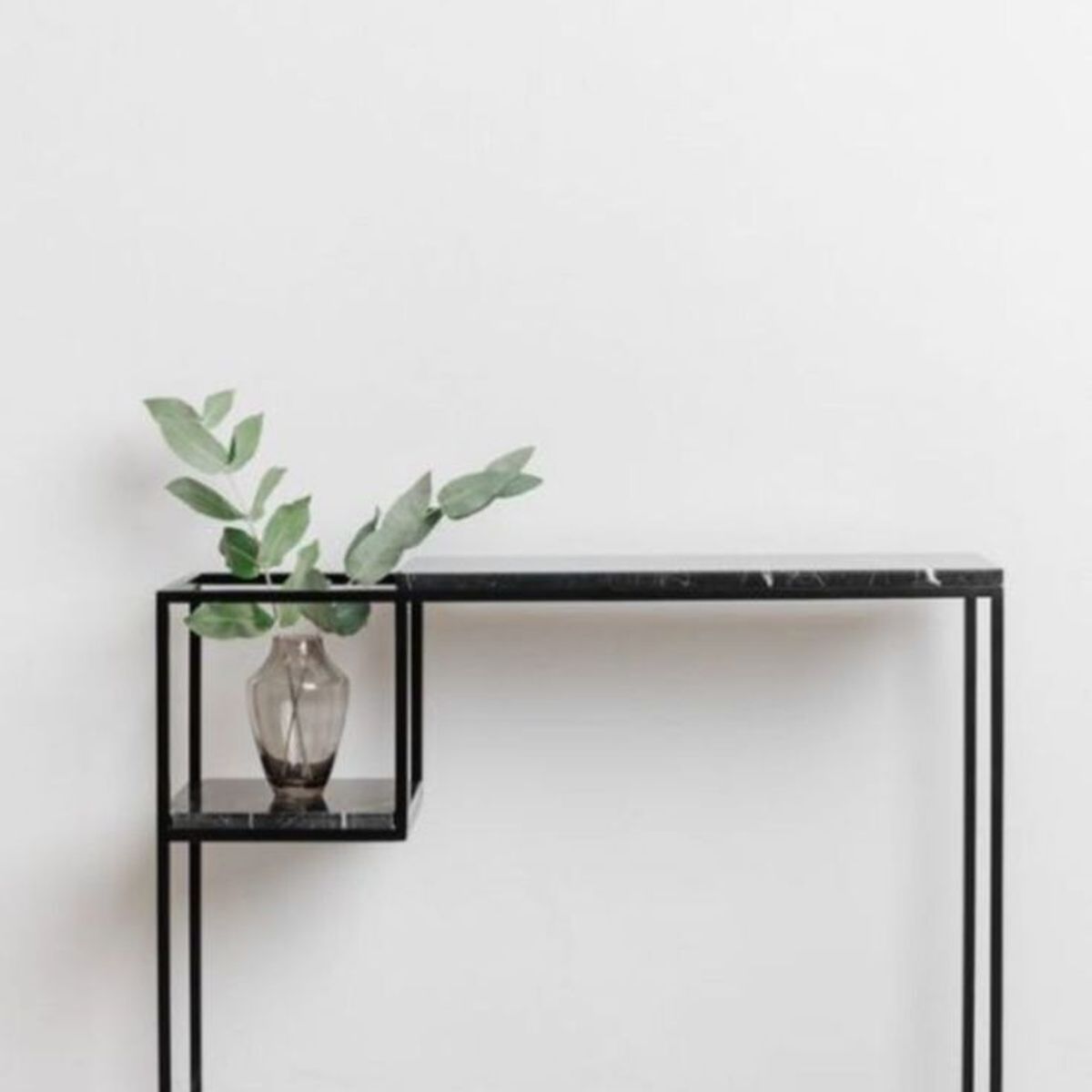 GENERICO - Mesa Arrimo Mármol Marquina 100x30x90 cm  Negra  Fierro Electropintado  Diseño Moderno Premium