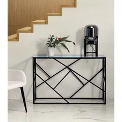 GENERICO - Mesa Arrimo Vidrio Templado 100x30x90 cm Negra Fierro Electropintado Diseño Moderno Premium