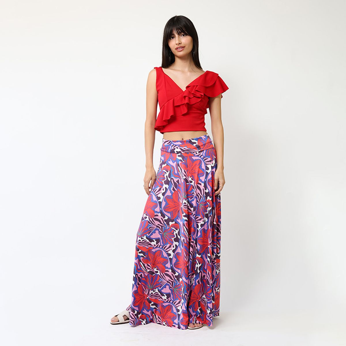 NATALIA SEGUEL - Falda Martina Violeta Hojas Fucsia  Natalia Seguel