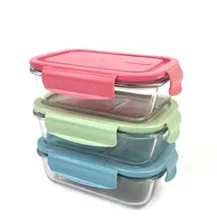 GENERICO - Set 3 Contenedores Hermeticos Vidrio 700 Ml Colores Surtidos
