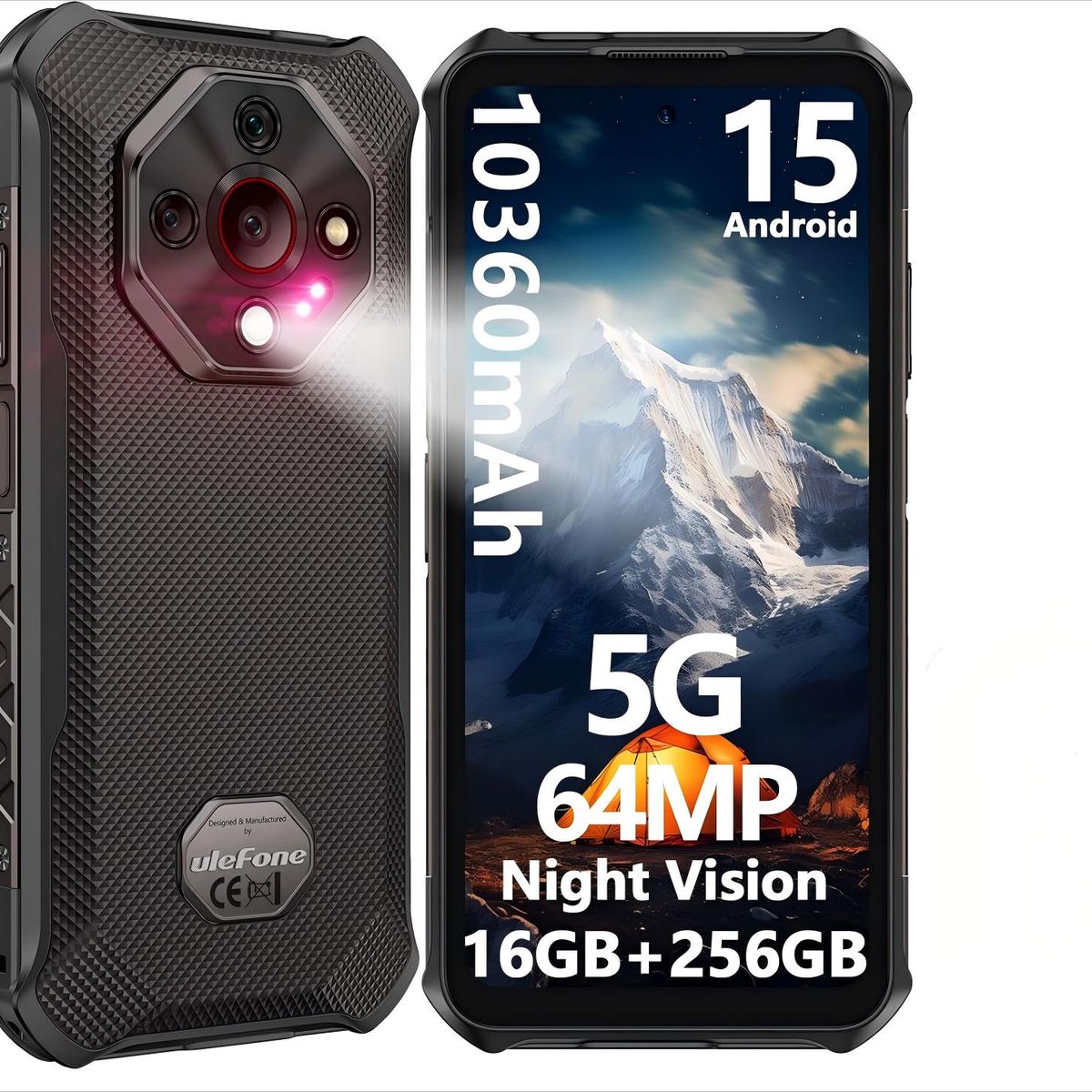ULEFONE - Ulefone Armor X16Pro 5G Celular 16GB+256GB 10360mAh Android 15 Smartphone-Negro