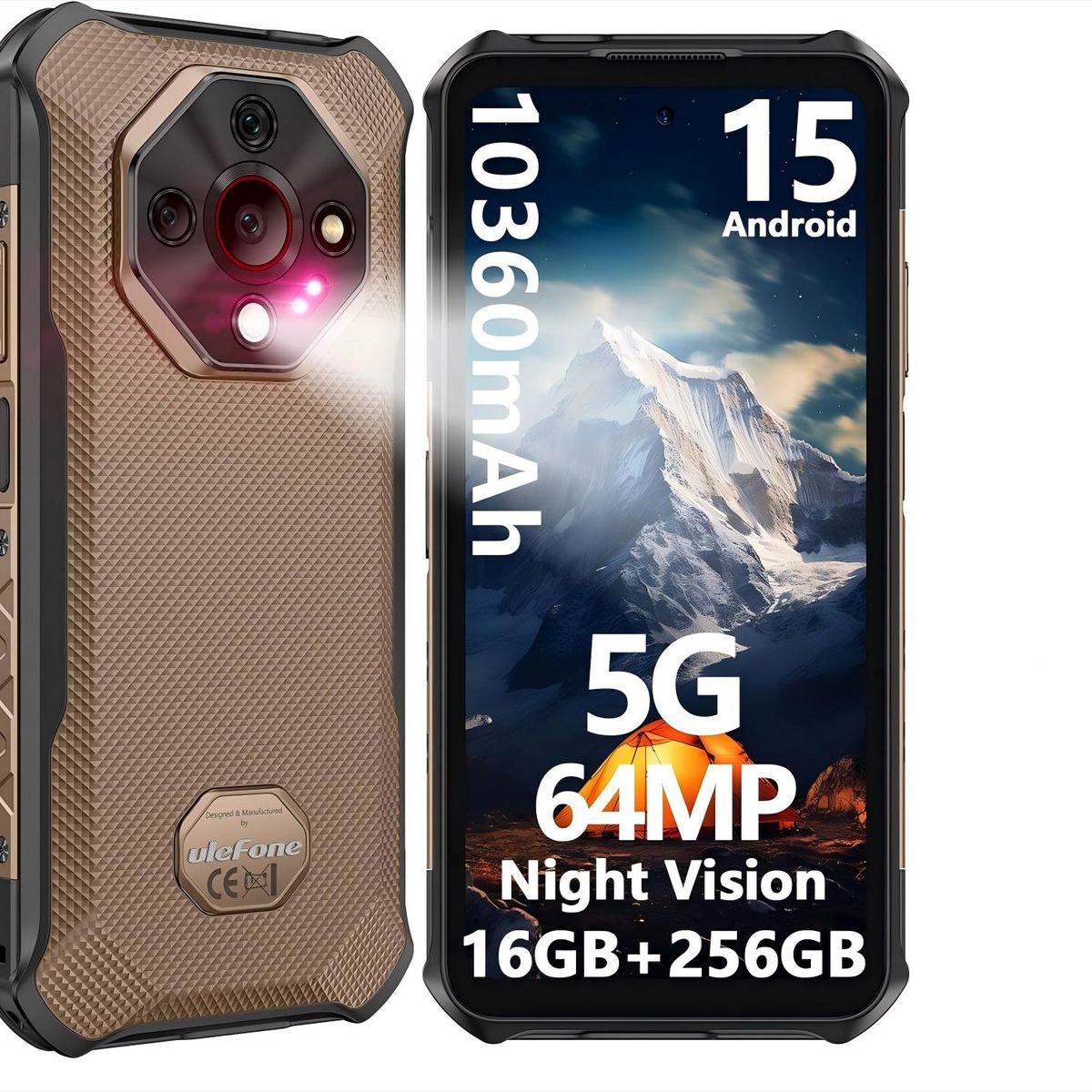 ULEFONE - Ulefone Armor X16Pro 5G Celular 16GB+256GB 10360mAh Android 15 Smartphone-marrón