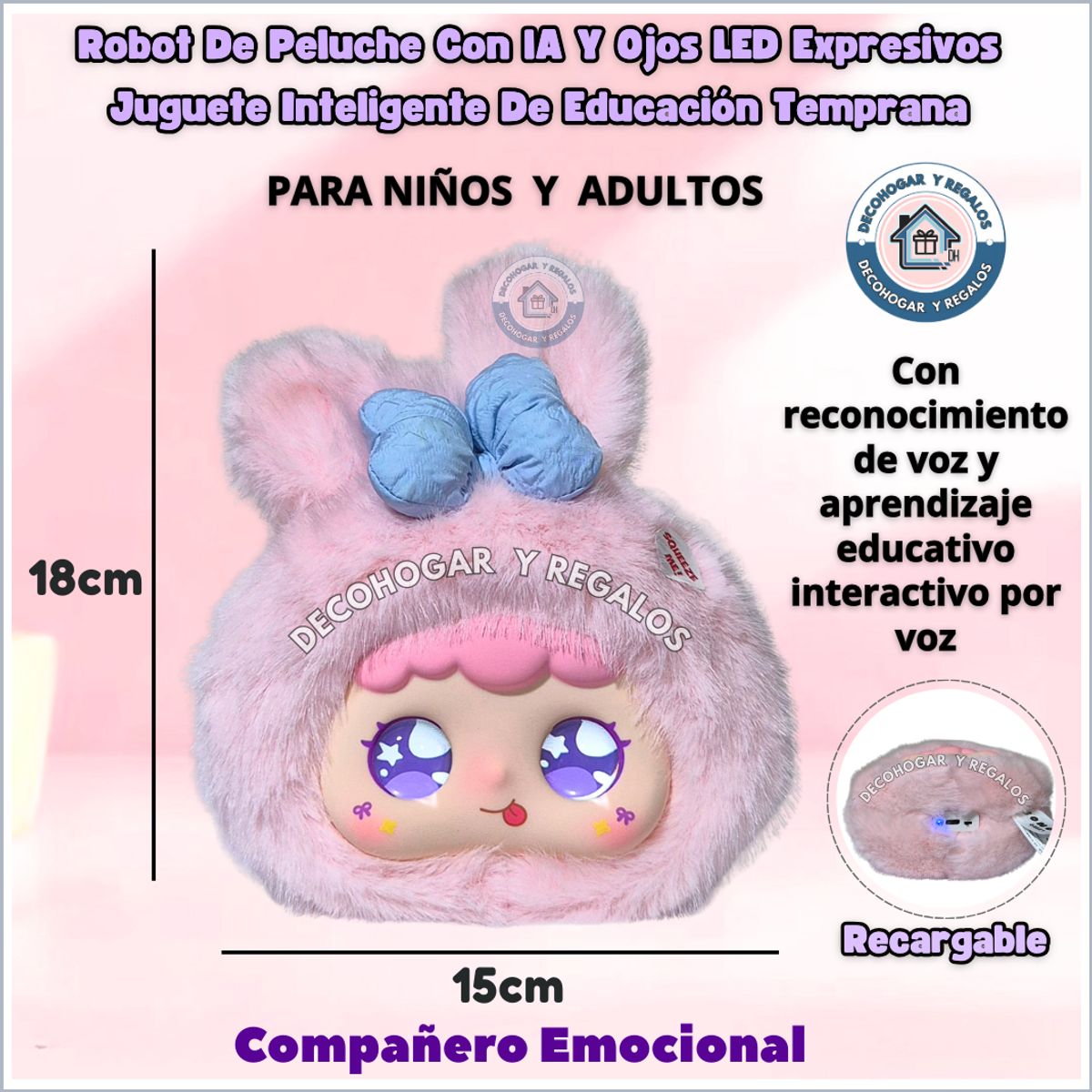 GENERICO - Robot Juguete Con IA Peluche Compañero Emocional Ojos LED Interactivos Con WIFI Niños y Adultos