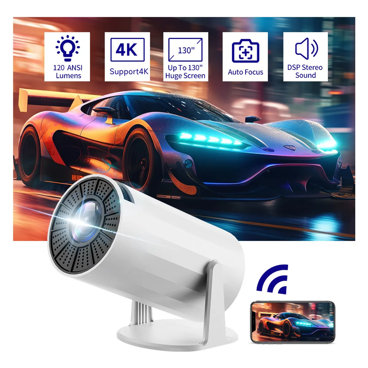 EVERSO - Proyector Portátil Mini Ultra Hd 4k 1080p Con Wifi Bluetooth
