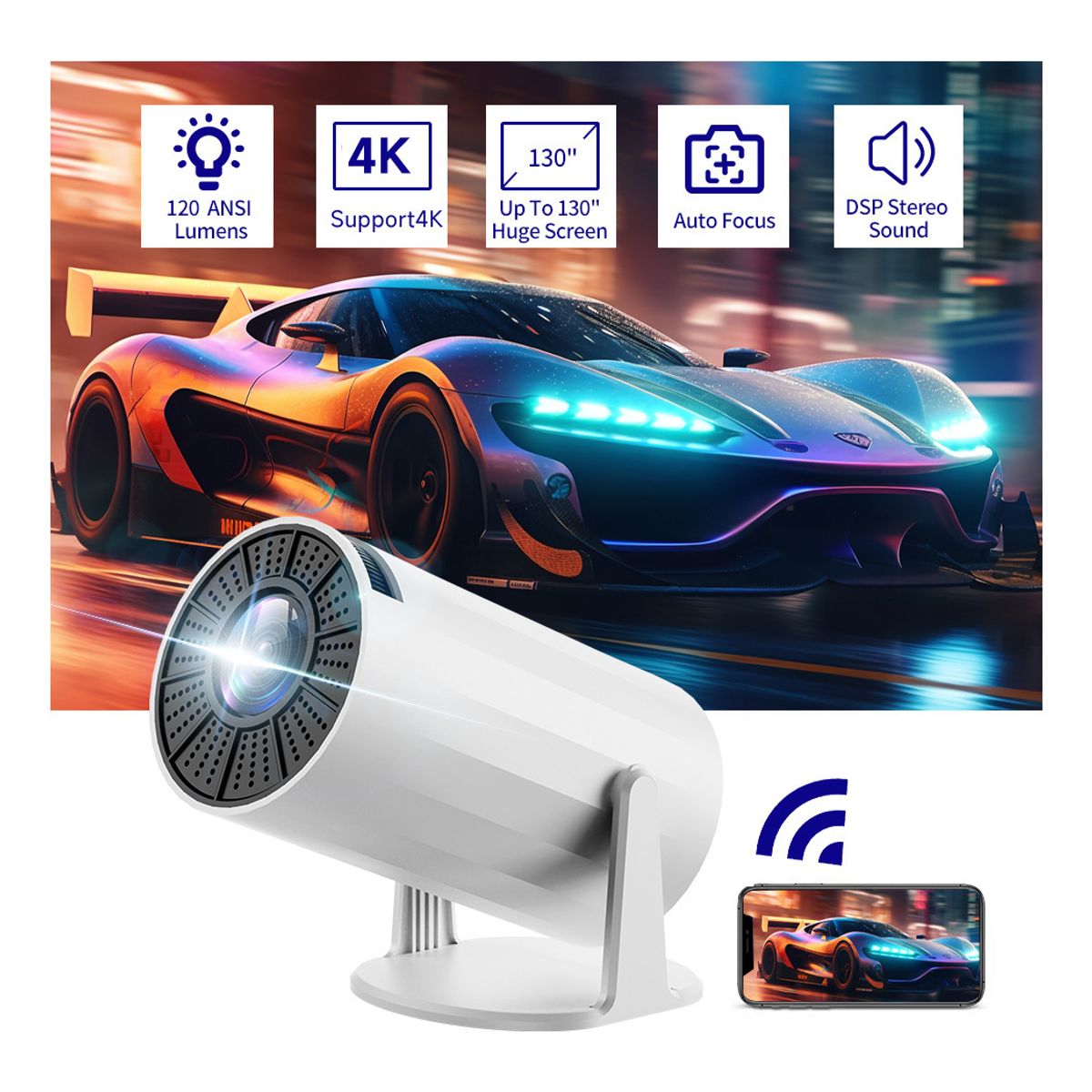 EVERSO - Proyector Portátil Mini Ultra Hd 4k 1080p Con Wifi Bluetooth