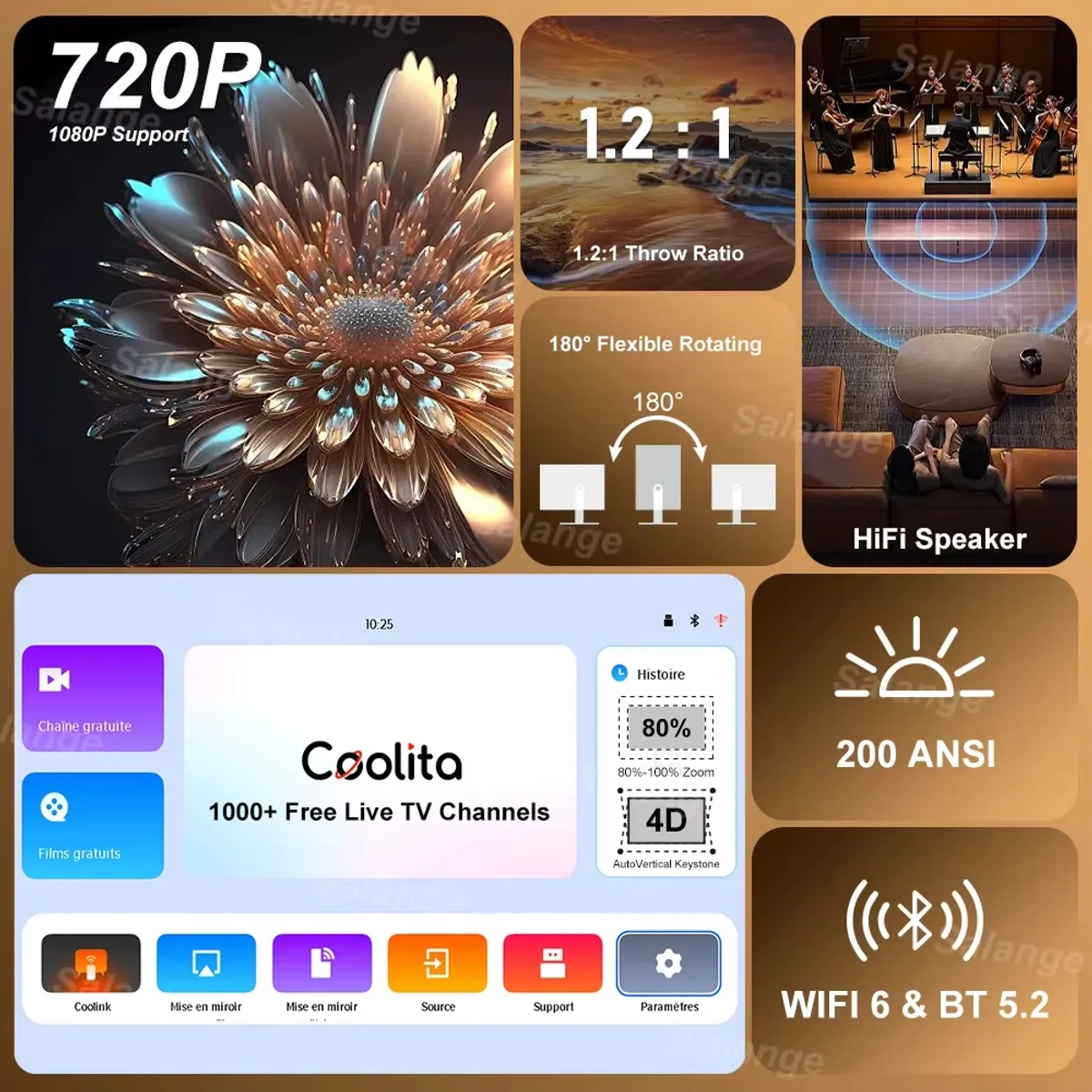EVERSO - Proyector Portátil Mini Ultra Hd 4k 1080p Con Wifi Bluetooth