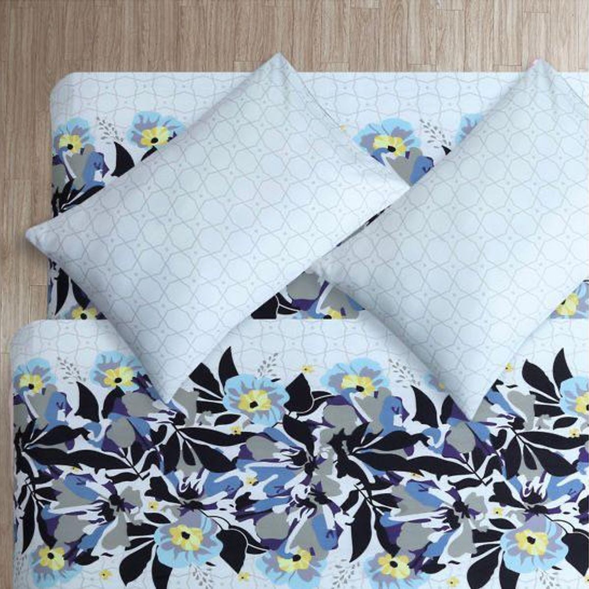 GENERICO - Juego de Sabana  Super King, 144  hilos,  blanco floreado