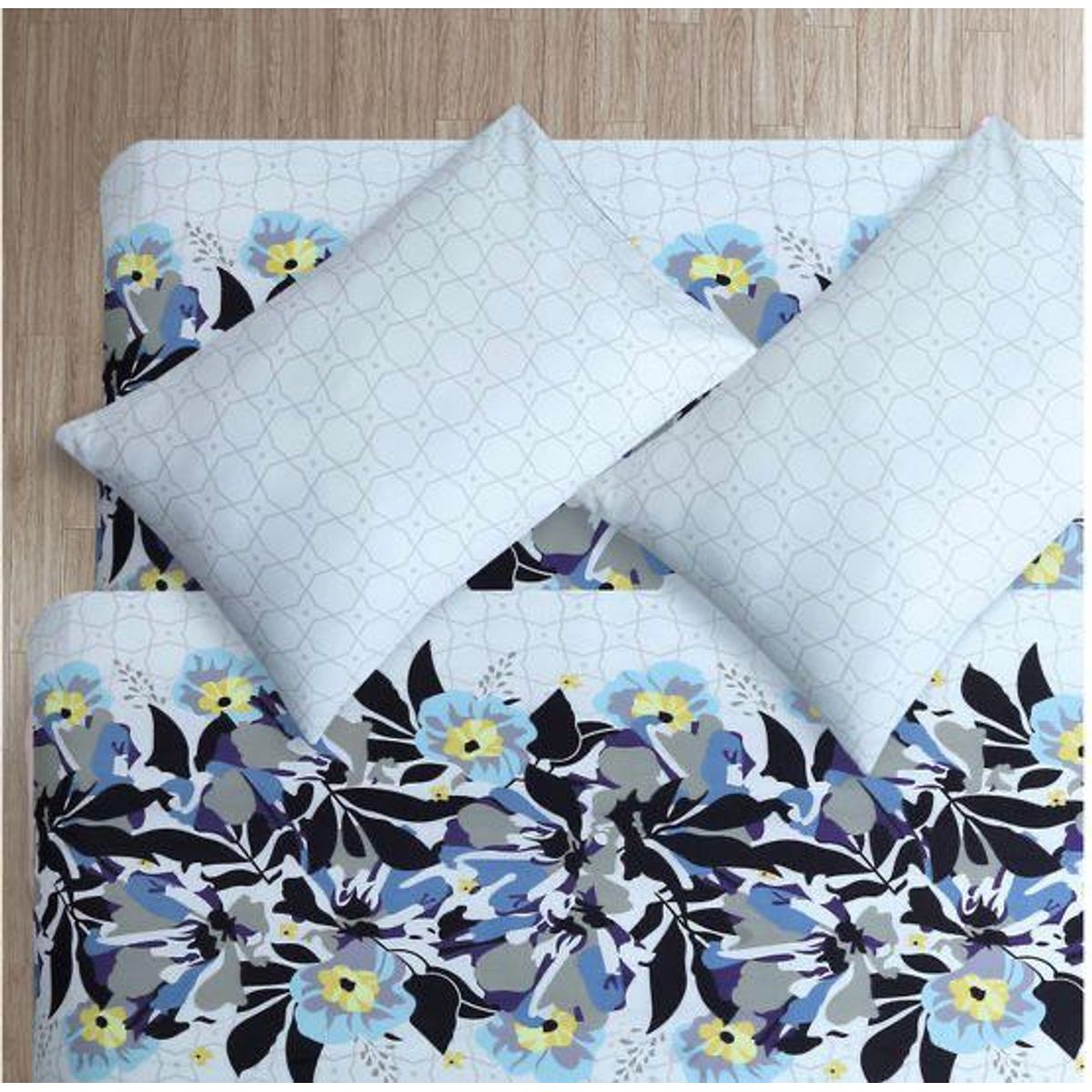 GENERICO - Juego de Sabana  Super King, 144  hilos,  blanco floreado