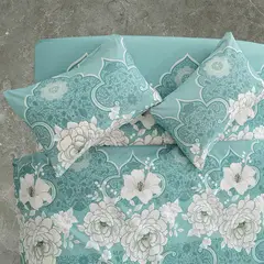 GENERICO - Juego de Sabana Super King, 144 hilos, turqueza floreado