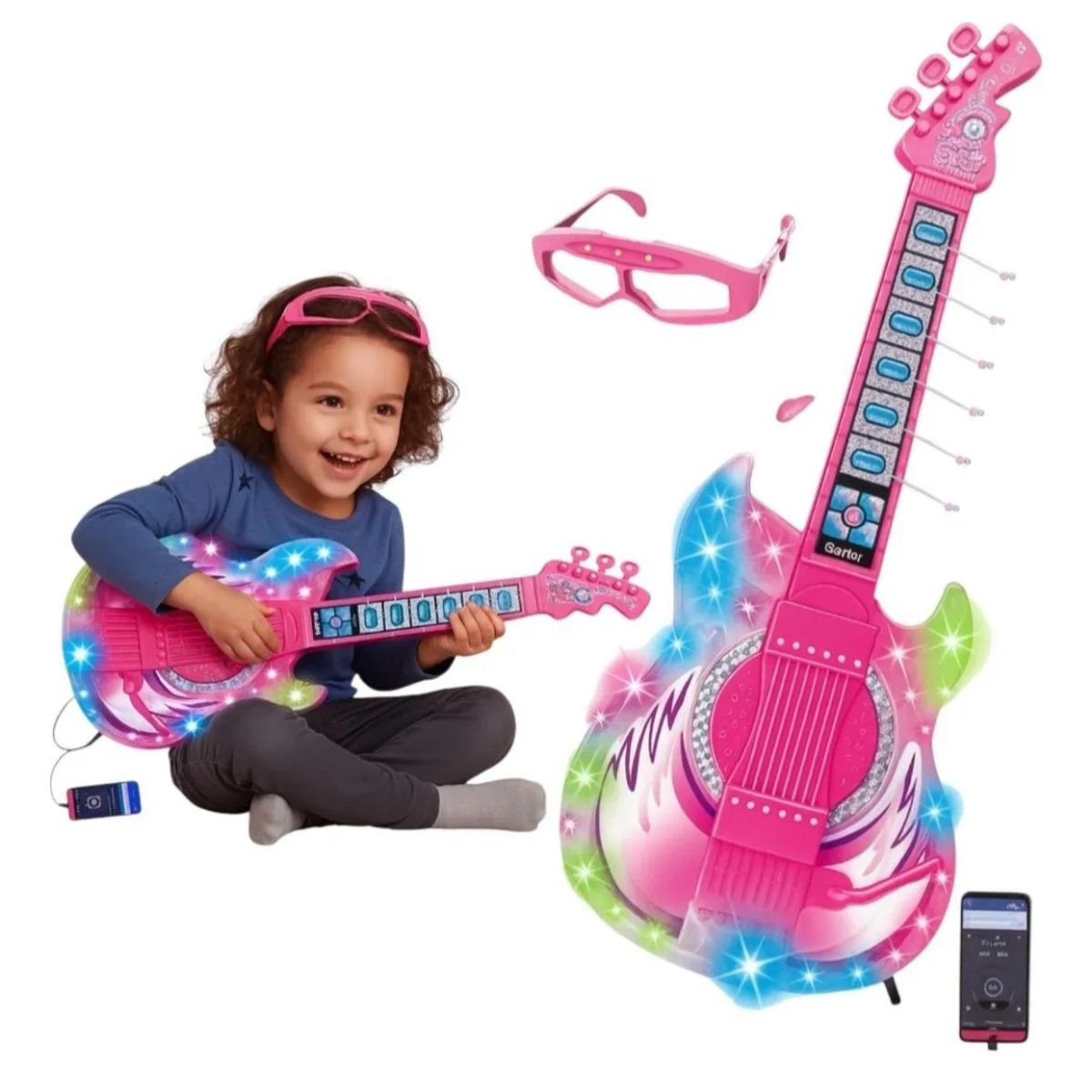 GENERICO - Guitarra Musical Con Luz Y Sonido Juguete Conexion Mp3