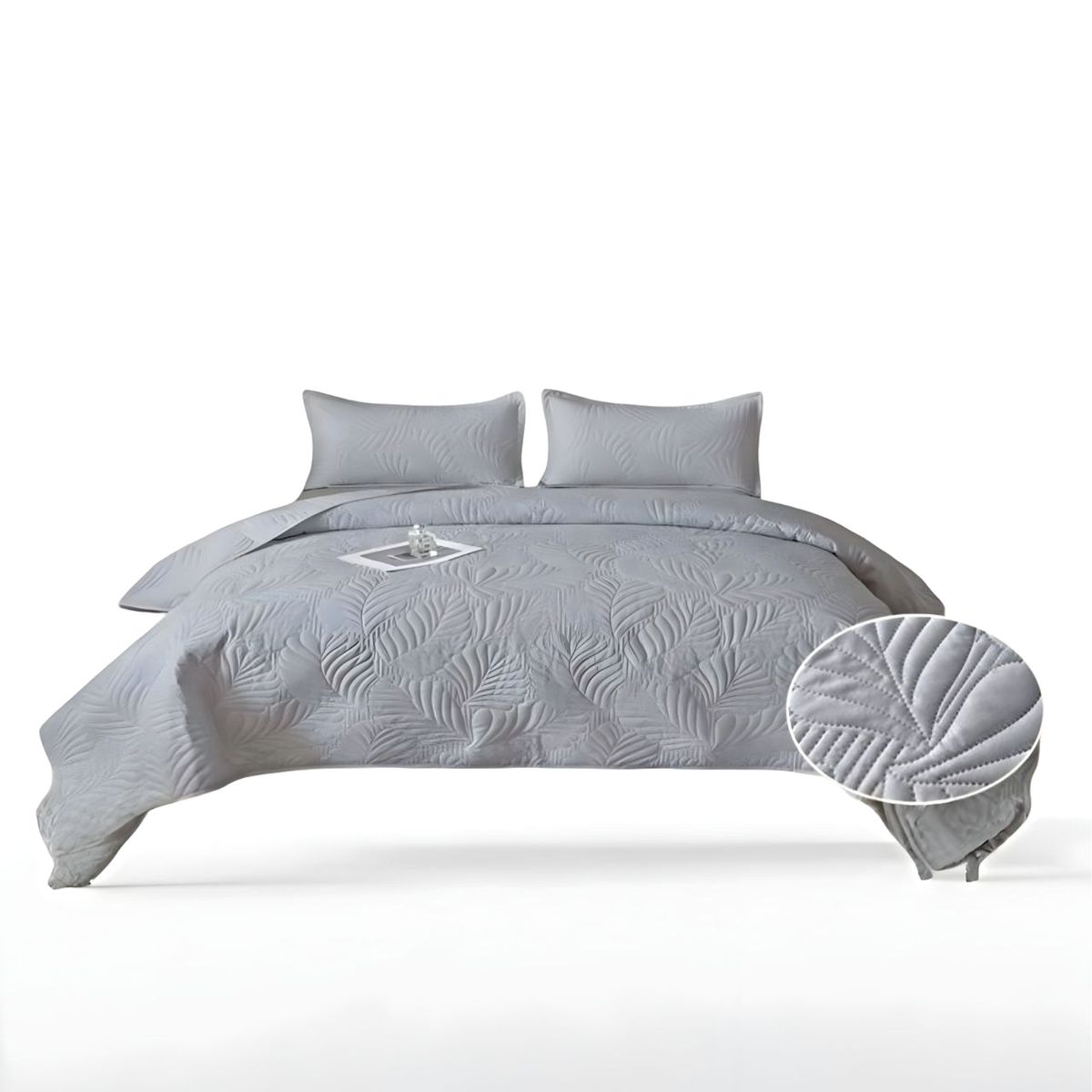 GENERICO - CUBRECAMA QUILT DE VERANO PLAZA Y MEDIA GRIS P2