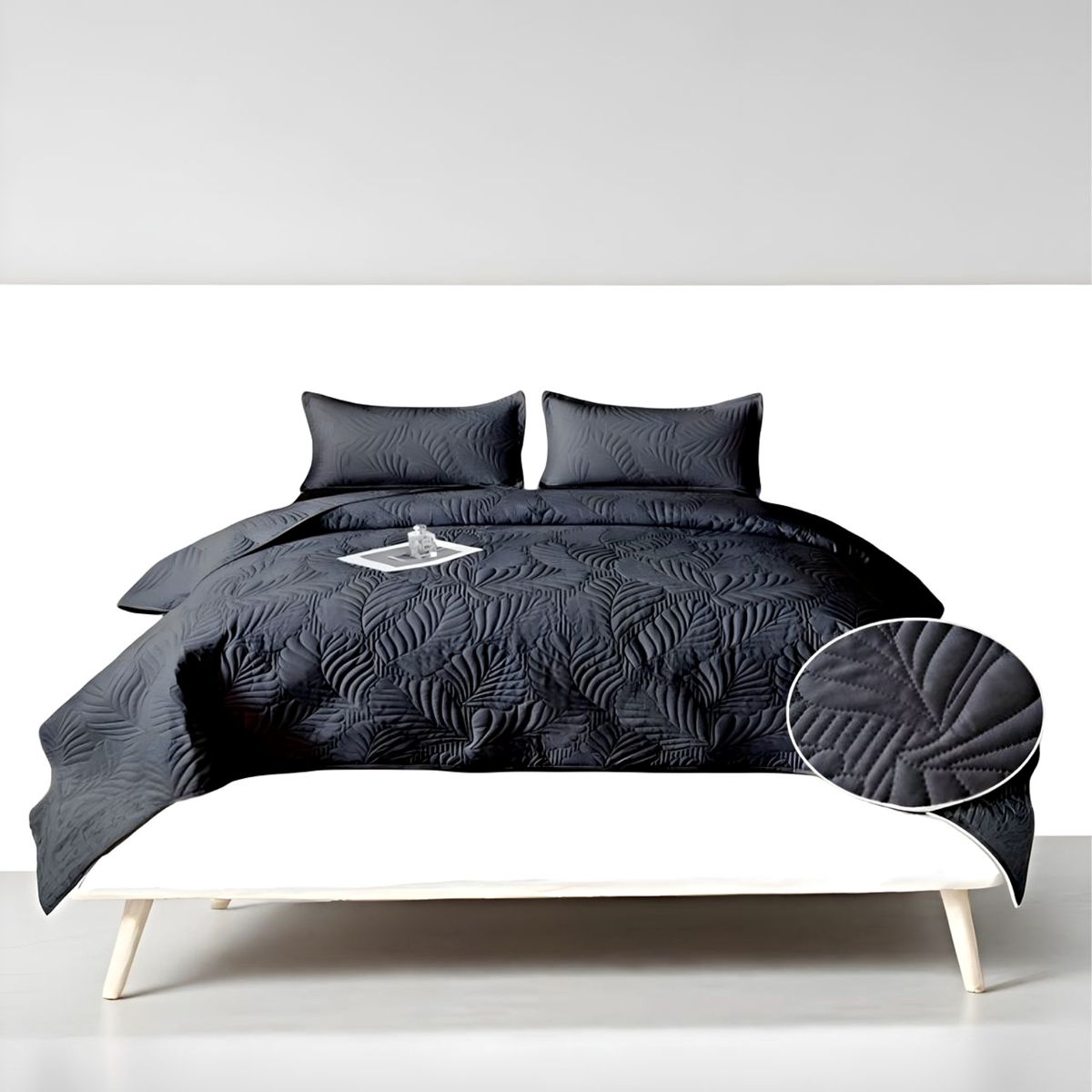 GENERICO - CUBRECAMA QUILT DE VERANO PLAZA Y MEDIA NEGRO P5_.