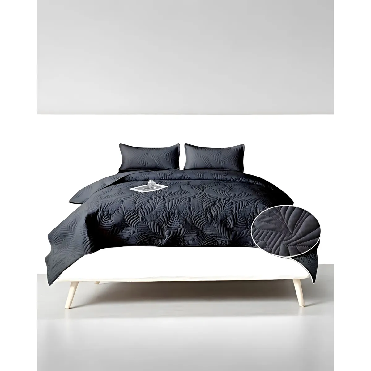 GENERICO - CUBRECAMA QUILT DE VERANO PLAZA Y MEDIA NEGRO P5_.