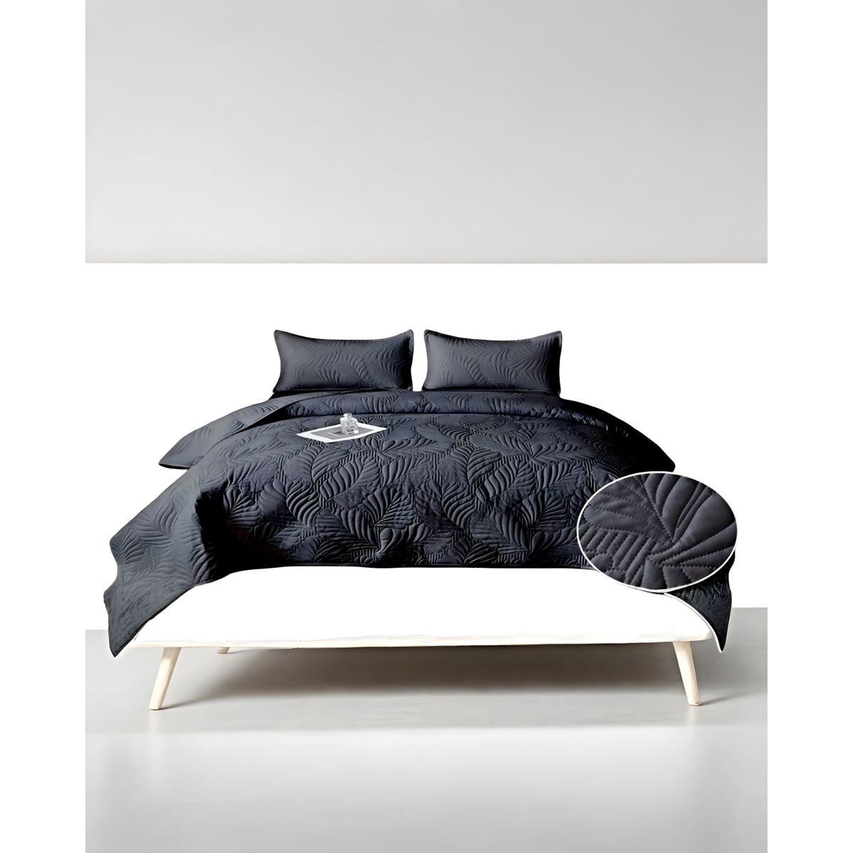 GENERICO - CUBRECAMA QUILT DE VERANO PLAZA Y MEDIA NEGRO P5