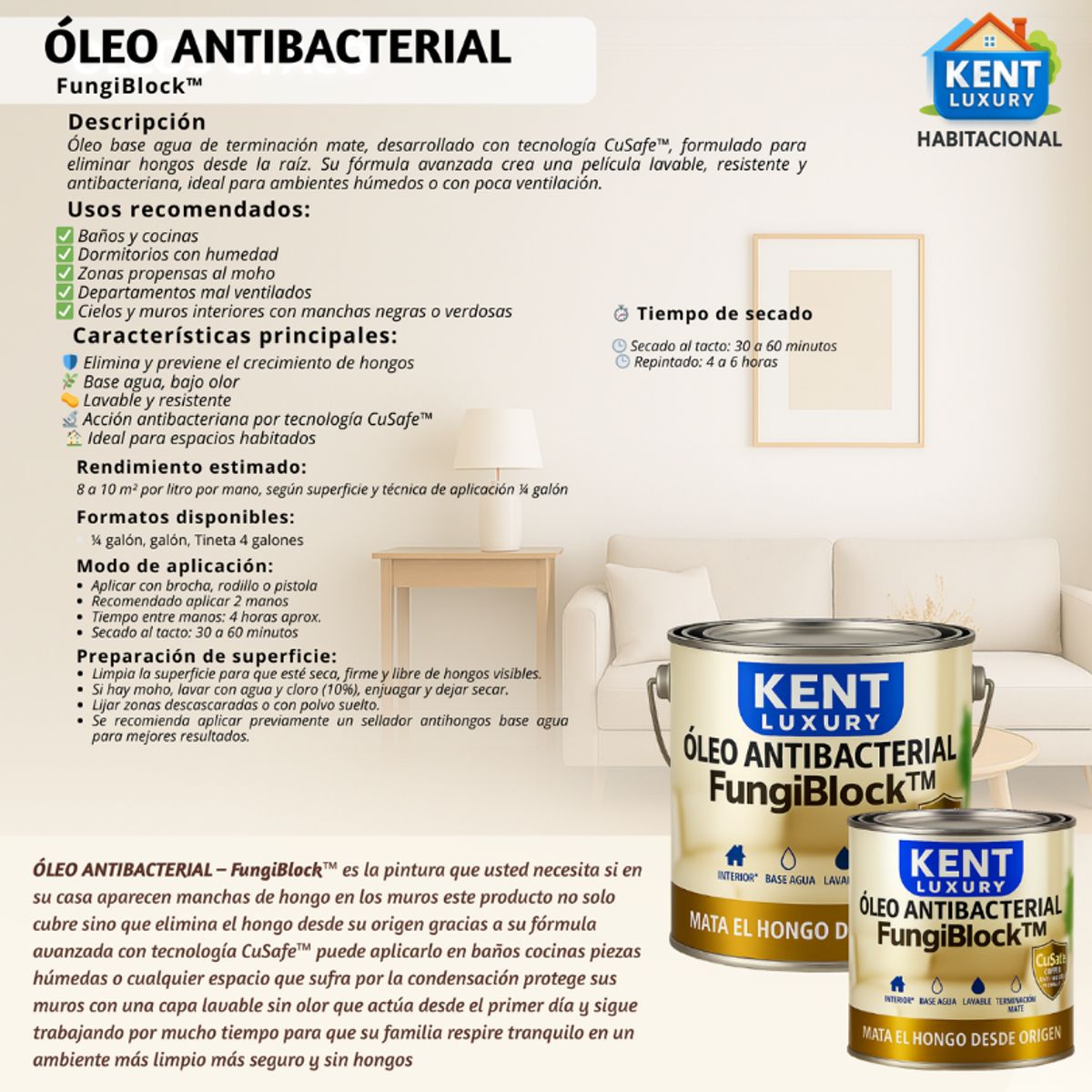 KENT - OLEO MATE INTERIOR BASE AGUA - ANTIBACTERIAL - 14 GALON VERDE MENTA INTENSO