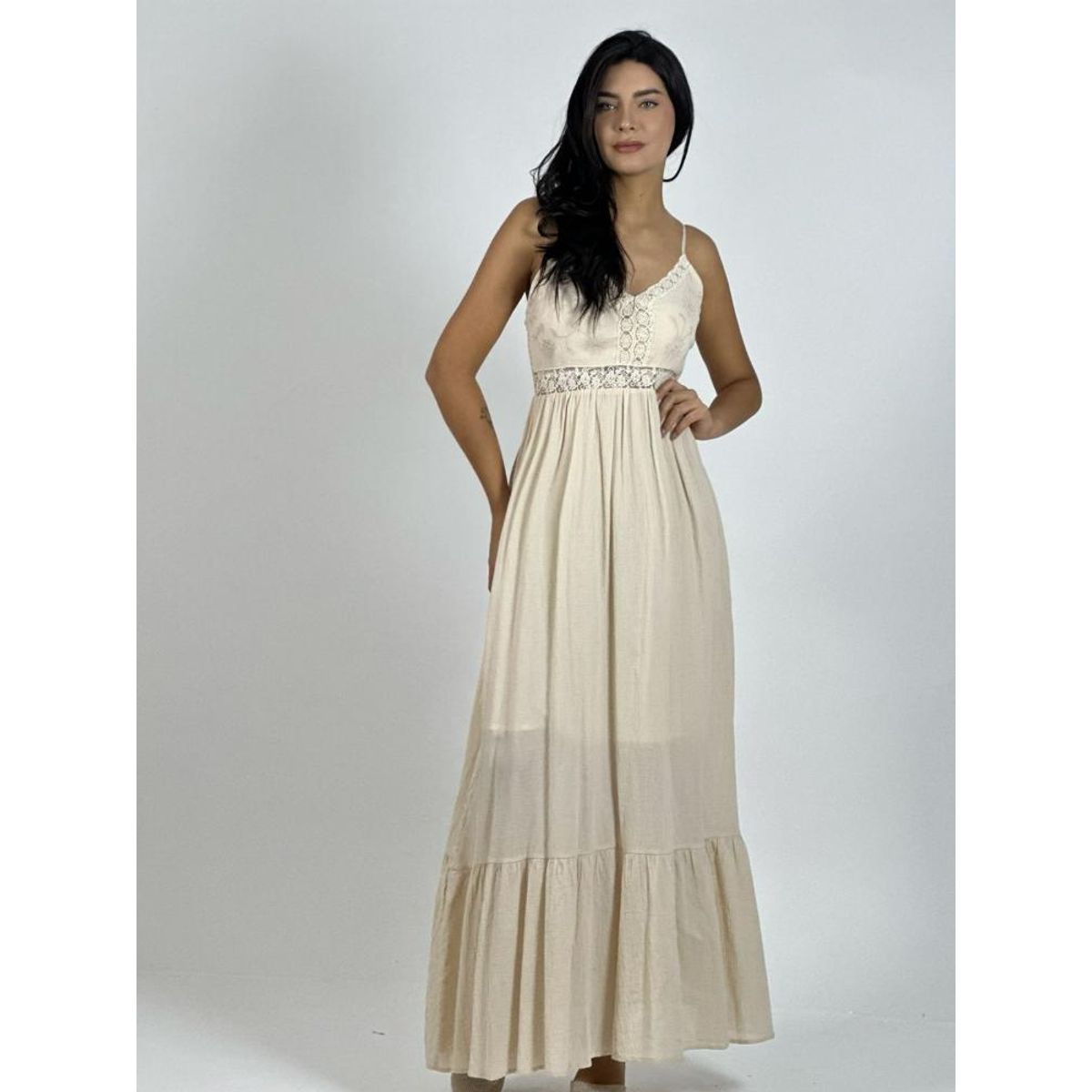 ENIGMATICA BOUTIQUE - Vestido Crepé Torso Encaje