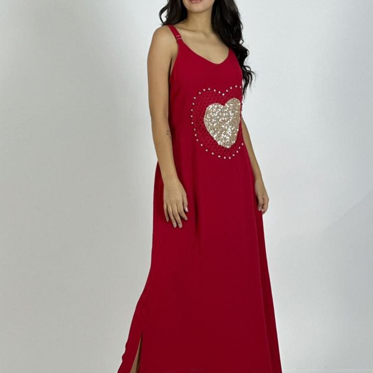 ENIGMATICA BOUTIQUE - Vestido Lino Corazón Doble Tejido y Brillos