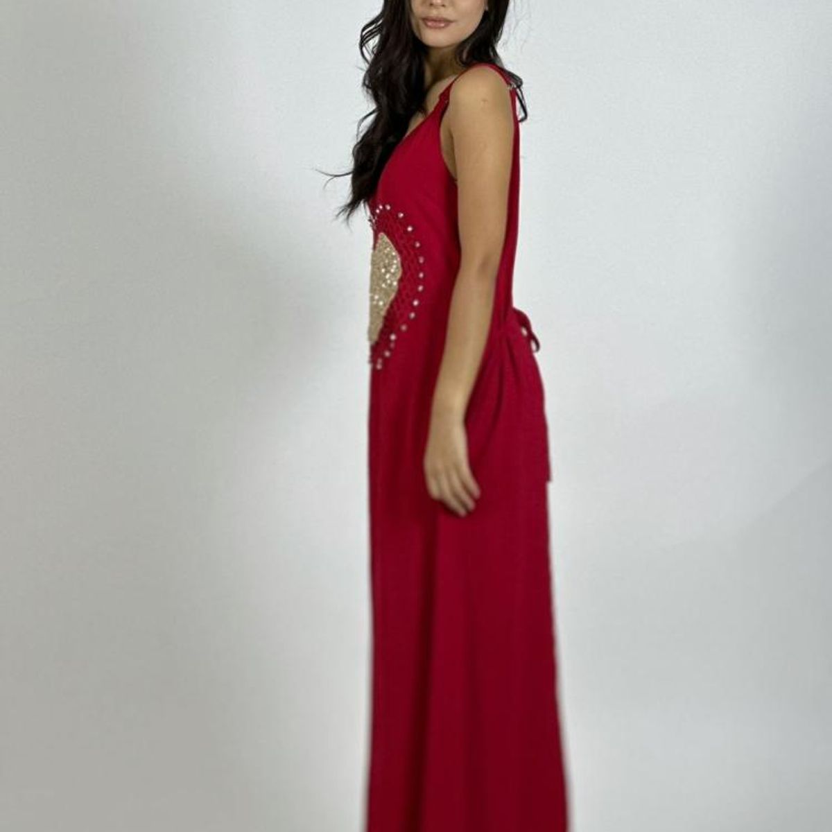 ENIGMATICA BOUTIQUE - Vestido Lino Corazón Doble Tejido y Brillos