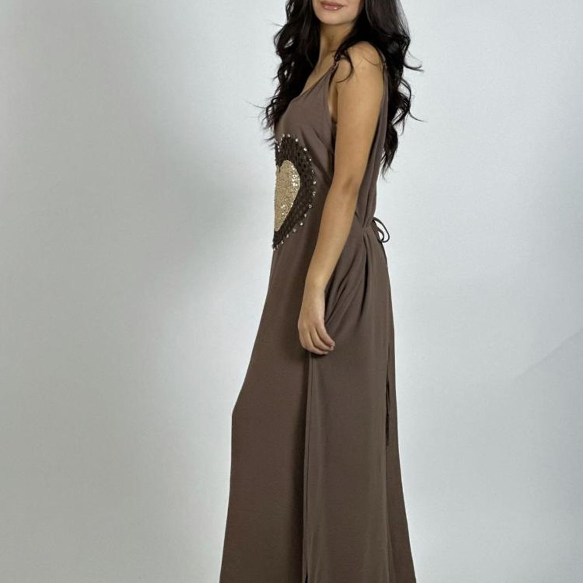 ENIGMATICA BOUTIQUE - Vestido Lino Corazón Doble Tejido y Brillos