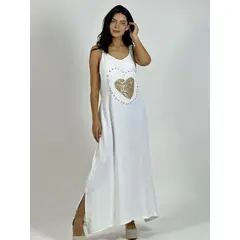 ENIGMATICA BOUTIQUE - Vestido Lino Corazón Doble Tejido y Brillos