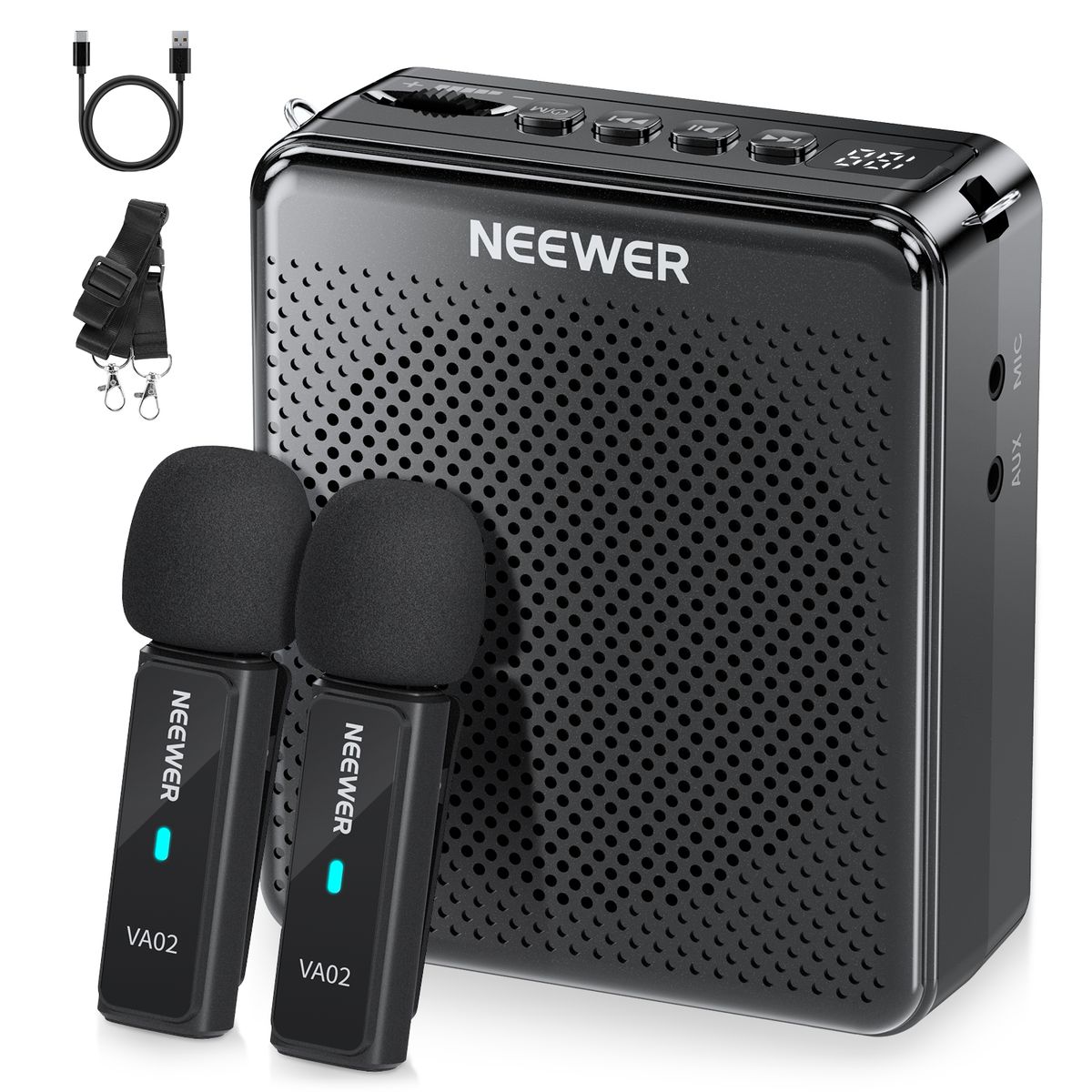 NEEWER - VA02 Amplificador Voz con Micrófono 24G Altavoz Portátil Recargable Cancelar Ruido Megáfono