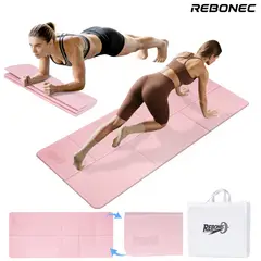 REBONEC - Colchoneta Mat Yoga Deportiva Plegable TPE Grueso 8mm Bolso Rosa