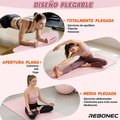 Imagen 2 del producto Colchoneta Mat Yoga Deportiva Plegable TPE Grueso 8mm Bolso Rosa