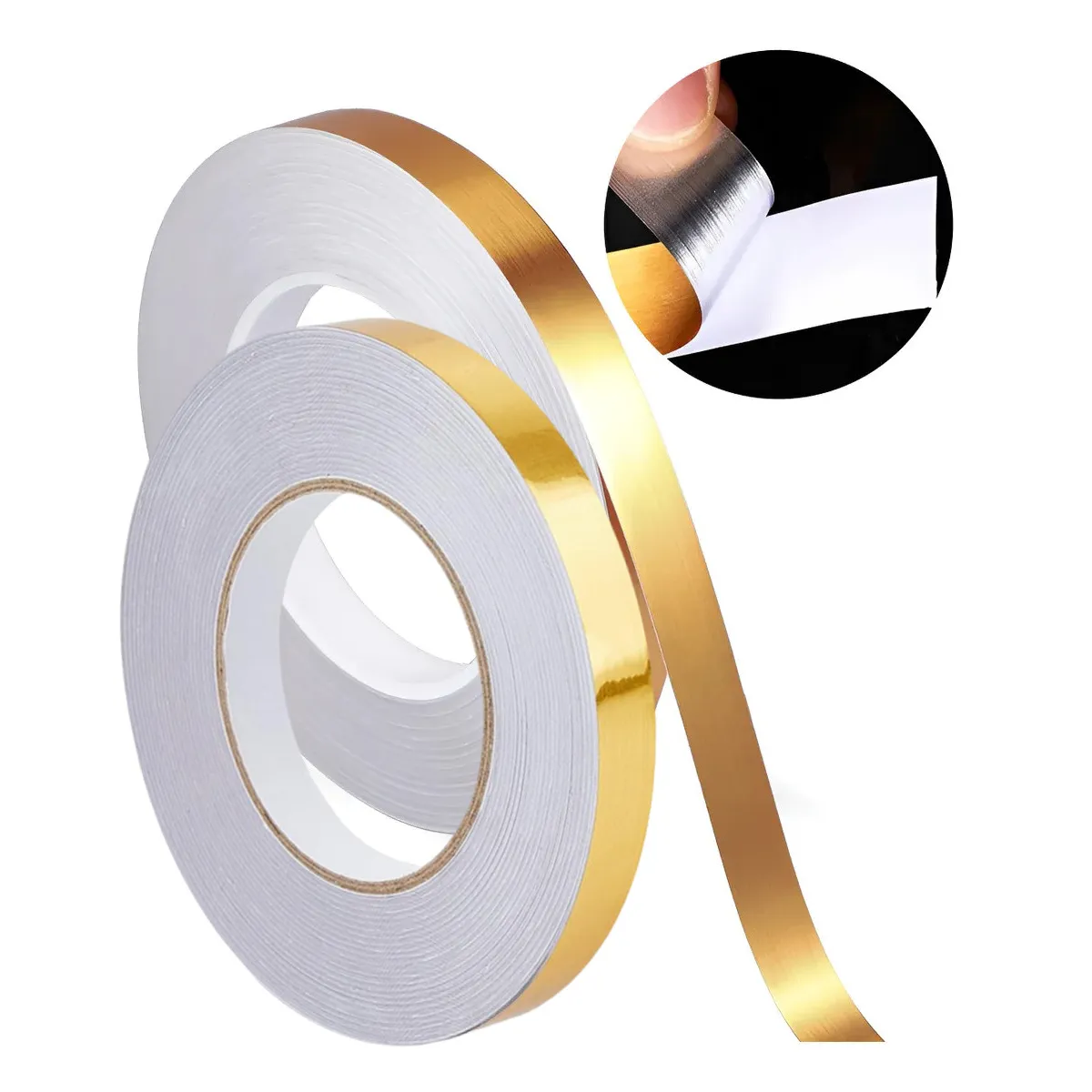 KUANGYE - 2 Cinta Adhesiva Decorativa Dorada Rollo Para Muros Y Pisos