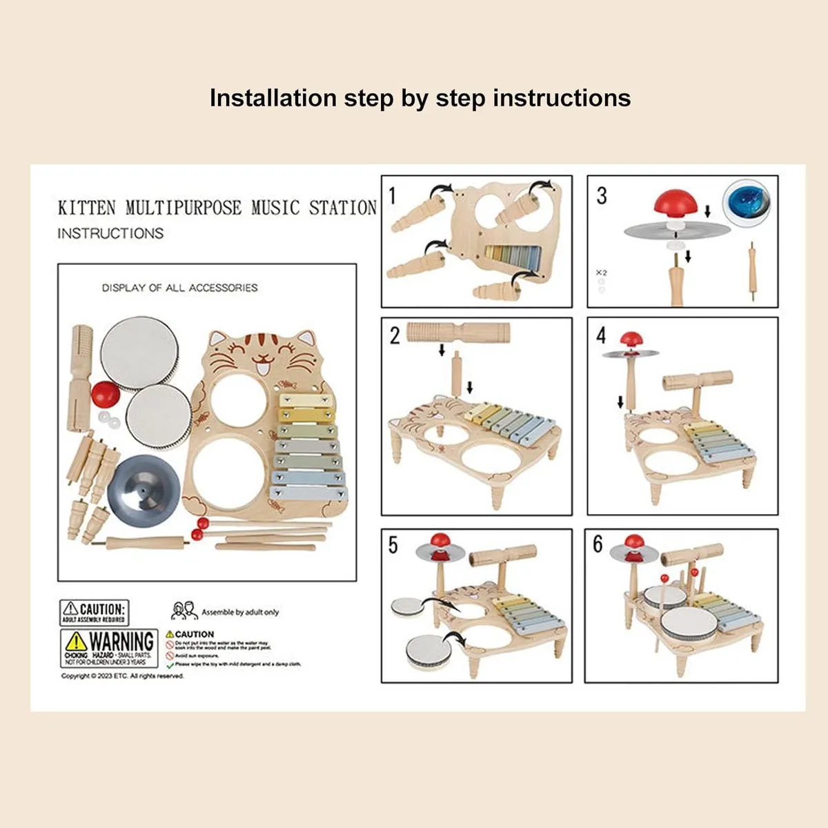 KUANGYE - Batería De Madera Musical Montessori Madera