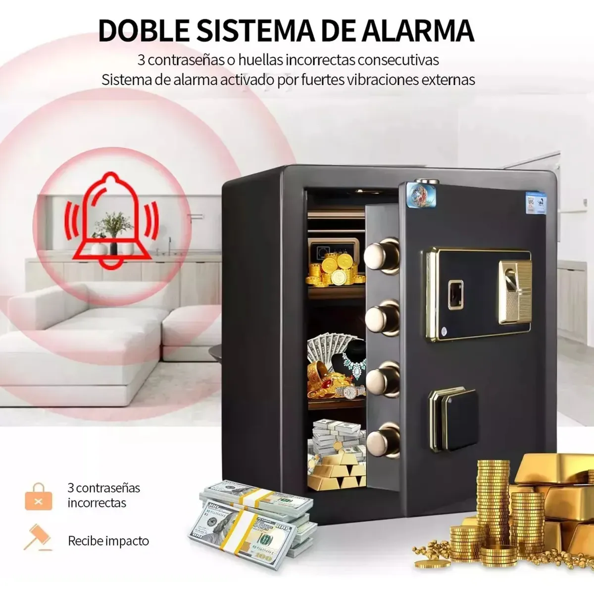 BLUEDREAMER - Caja fuerte biométrica con reconocimiento de huellas dactilares strongbox Safe and Durable