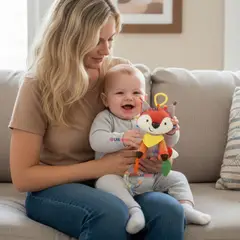 JUMP KIDS - Juguete Peluche Animales Sensorial Con Mordedor Y Sonajero Diseño Zorrito Niña y Niño