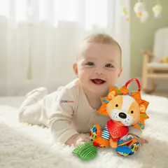 JUMP KIDS - Juguete Peluche Animales Sensorial Con Mordedor Y Sonajero Diseño León Niña y Niño