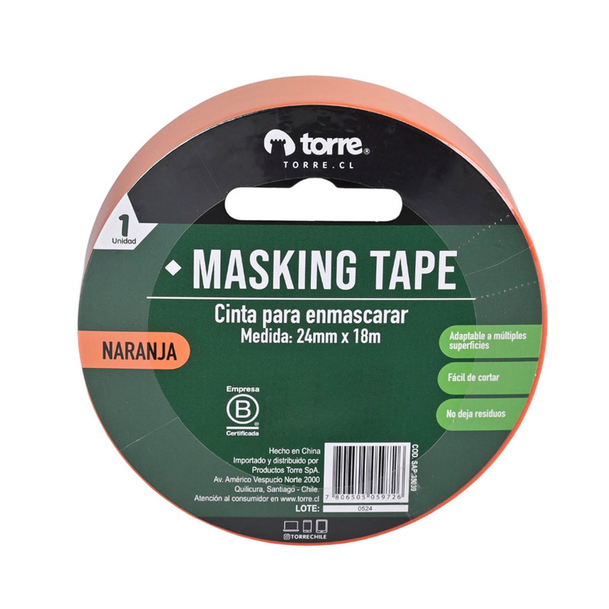 TORRE - CINTA MASKING NARANJO 24MMX18M TORRE