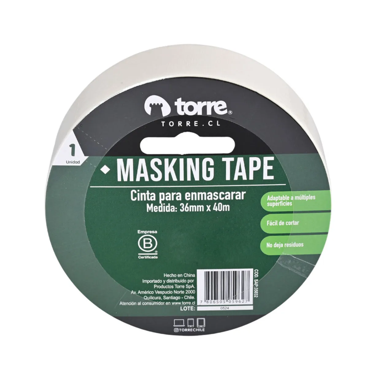 TORRE - CINTA MASKING CREMA 36MMX40M TORRE