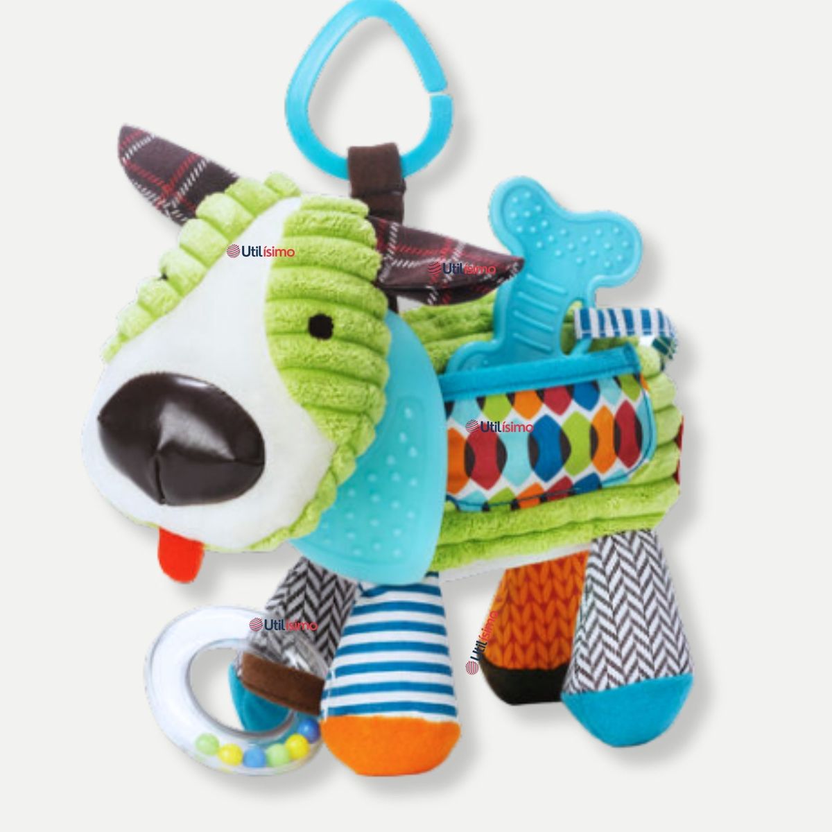 JUMP KIDS - Juguete Peluche Animales Sensorial Con Mordedor Y Sonajero Diseño Perrito Niña y Niño