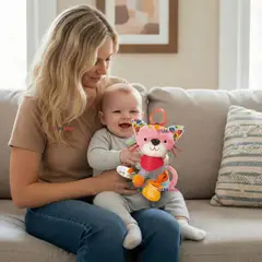 JUMP KIDS - Juguete Peluche Animales Sensorial Con Mordedor Y Sonajero Diseño Gatico Niña y Niño