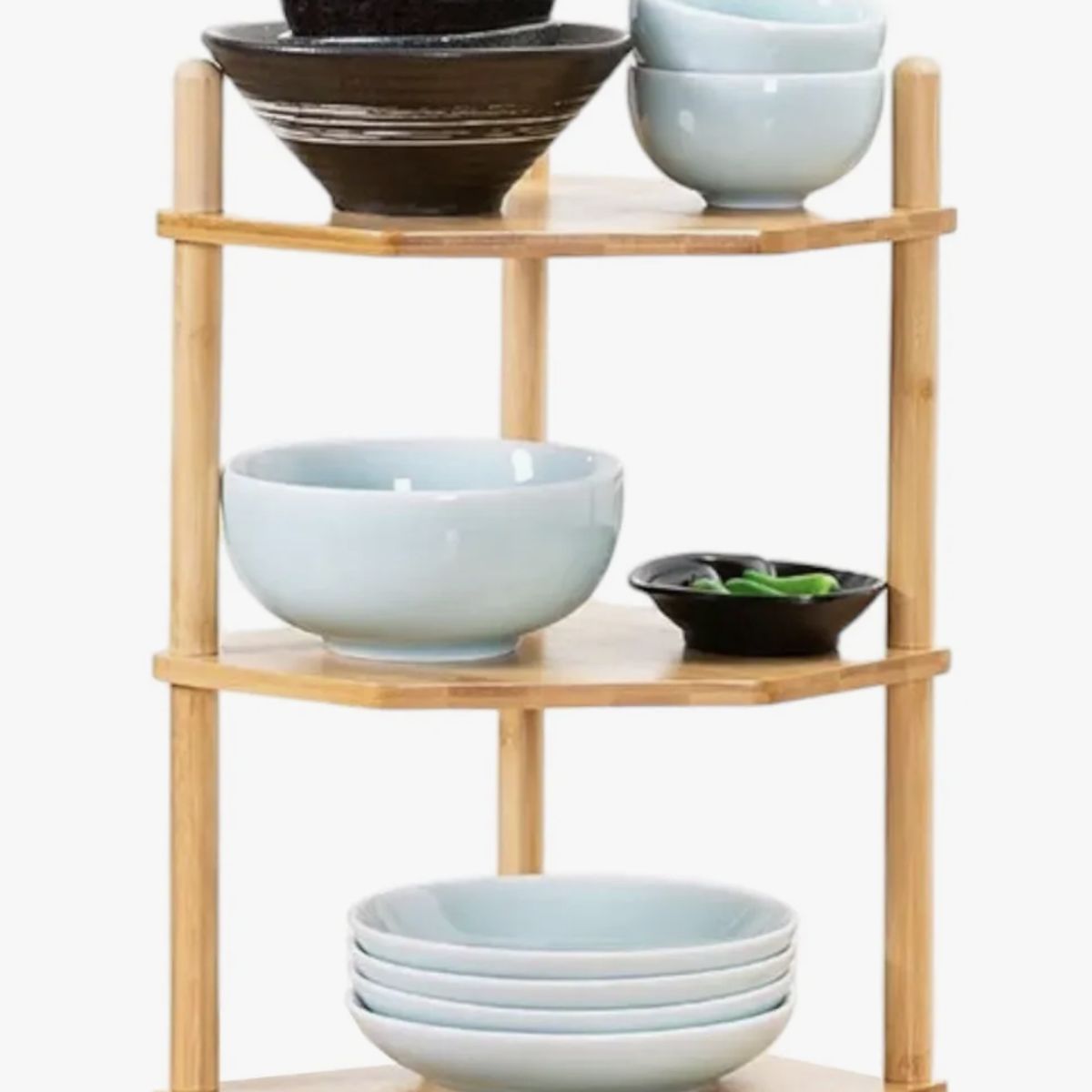 OKAY - Estante De Esquina De Cocina 3 Niveles Para Platos Bambu