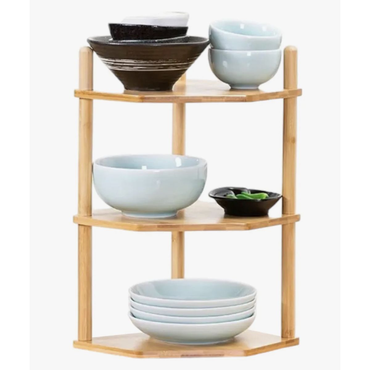 OKAY - Estante De Esquina De Cocina 3 Niveles Para Platos Bambu