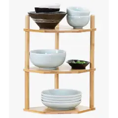 OKAY - Estante De Esquina De Cocina 3 Niveles Para Platos Bambu
