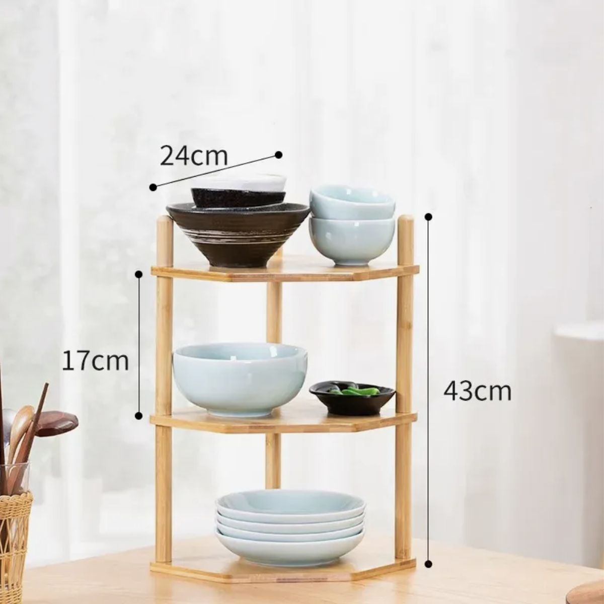OKAY - Estante De Esquina De Cocina 3 Niveles Para Platos Bambu