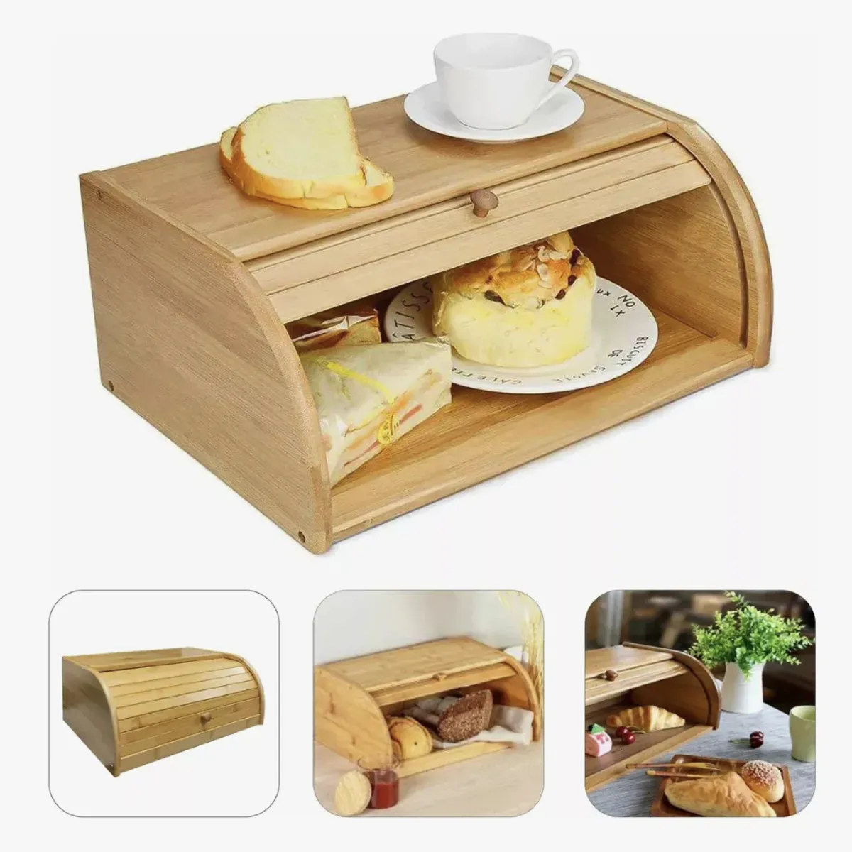 OKAY - Caja Panera De Bambu Madera Cocina Decorativa Multiuso